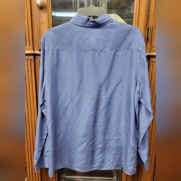 No Brand Button-Up Long Sleeve Shirt Size 20 (Uk 22) 100% Silk Blue - Picture 3 of 3